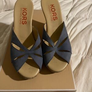 Michael Kors Blue Mules with Crisscross Straps